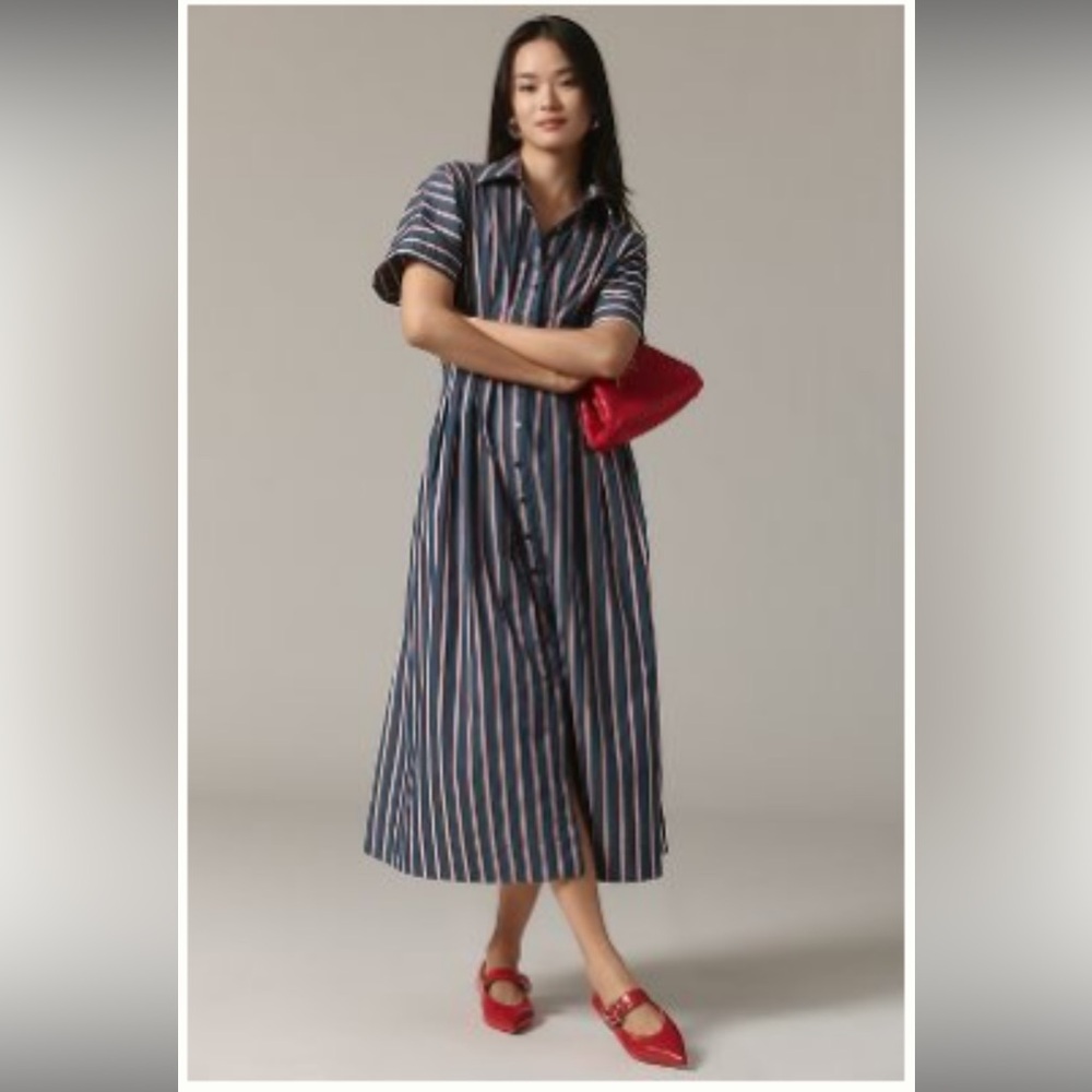 NWT The Tobie Button-Front Pleated Shirt Dress by Exquise at Anthropologie